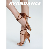 RYANDANCE (RD) brown velvet handmade custom Latin dance shoes low heel medium high heel