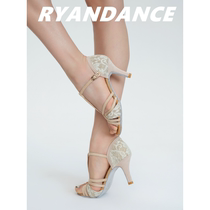 RYANDANCE (RD) pink velvet fine glitter lace stitching handmade custom Latin dance shoes versatile