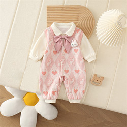 Baby Jumpsuit, Spring and Autumn Long-Sleeved, 6-12 Months, Female Baby, Preppy Style, Double-Layered Coat, Princess Style, Stylish Outing Outfit 3