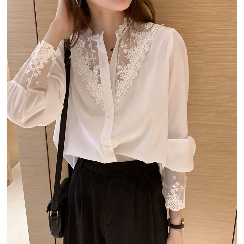 Wholesale Lace Base Layer Women's Spring and Autumn New Design Stylish Niche Inner Wear Chic Top Chiffon Patchwork Shirt