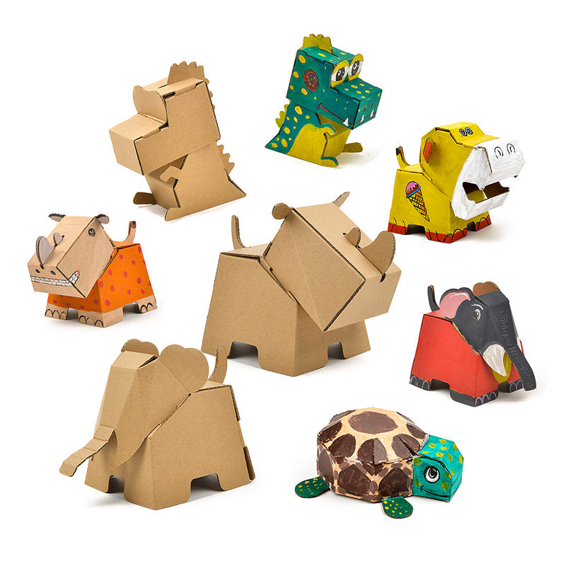 Children's coloring toy carton handmade diy dinosaur cardboard model box corrugated paper graffiti airplane