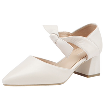 Daphne genuine leather thick heel sandals for women 2023 summer new style pointed toe temperament medium heel single shoes with high heels