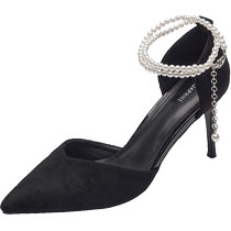 Daphne Pointed Toe High Heels Womens 2024 Spring and Summer New French Baotou Sandals Black Stiletto Strap Shoes