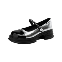 Daphne silver Mary Jane womens shoes 2024 new round toe thick heel small leather shoes thick sole platform shoes for women summer