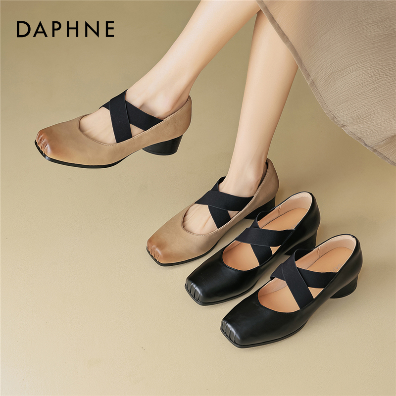 ダフネバレエシューズ、レディースストラップ付きピッグノーズハイヒール、スモールレザーシューズ、サマーサンダル、フレンチメリージェーンシューズ