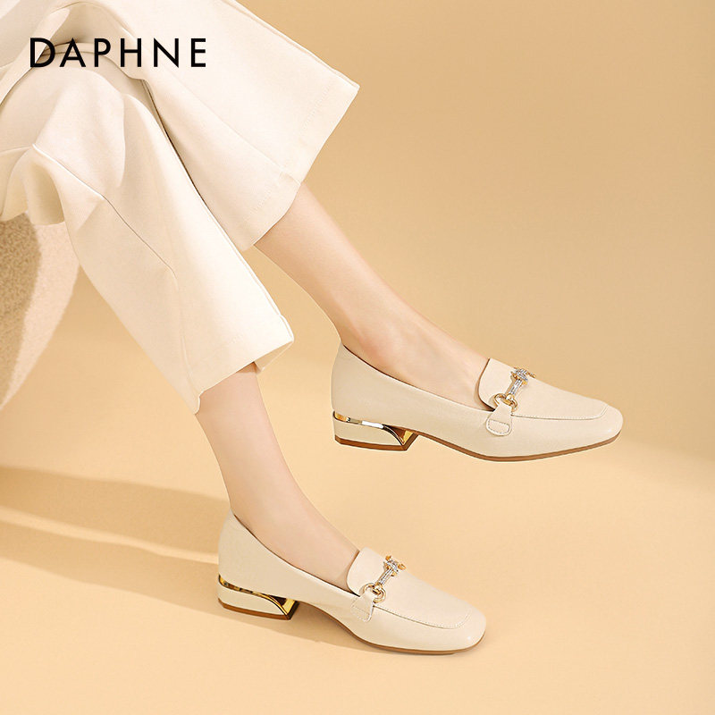 Daphne single shoes women's summer 2022 new spring white coarse heels Inn wind small leather shoes women flat-bottomed Lefoe shoes women