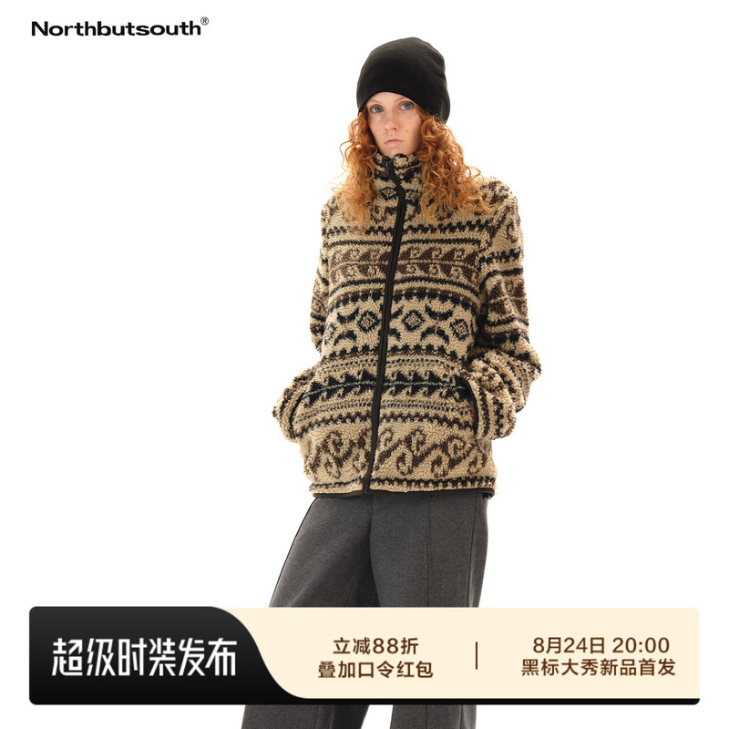 Northbutsouth Retro Western Leaf Pattern Eco-Friendly Polar Fleece Jacket