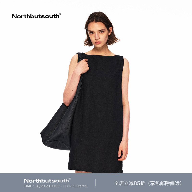 Northbutsouth Black Cool Casual Versatile Tencel Linen Straight Sleeveless Dress
