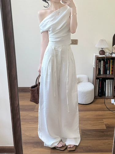 Белая летняя футболка с коротким рукавом с узкими плечами, французский стиль, изысканный стиль