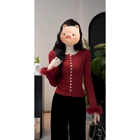 Красная [Внутренняя осенняя и зимняя женщина/поздняя осень и ранняя зимняя одежда/трикотаж/взрыв 2024 г. Европейская рубашка/внутренний свитер/вершина для снижения возраста/корейский топ/популярный свитер/осенний и зимний свитер】】