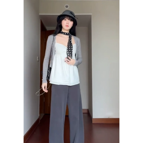 法式天丝亚麻白色V领吊带背心女夏季外穿宽松显瘦娃娃衫无袖上衣