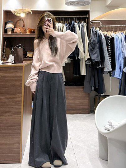 粉色不规则斜肩挂脖毛衣女款秋冬2025新款韩系穿搭短款针织衫上衣