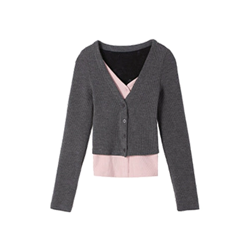 Трикотажный комплект, осенний лонгслив, приталенный дизайнерский короткий свитер, куртка, тренд сезона