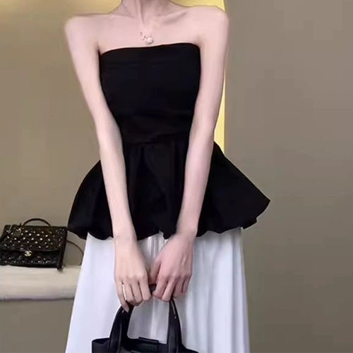 Топ без лямок, черный бюстгальтер-топ, майка топ с узкими плечами, французский стиль, открытые плечи