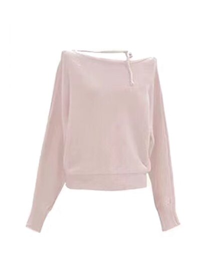 粉色不规则斜肩挂脖毛衣女款秋冬2025新款韩系穿搭短款针织衫上衣