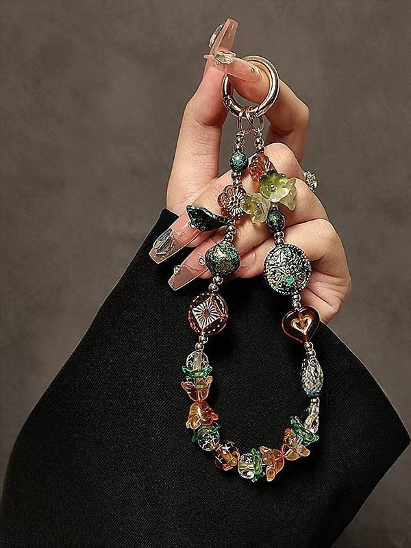 Retro Beaded Flower Mobile Phone Chain Lanyard Exquisite Wrist Chain New Pendant Hand Chain Accessories Keychain