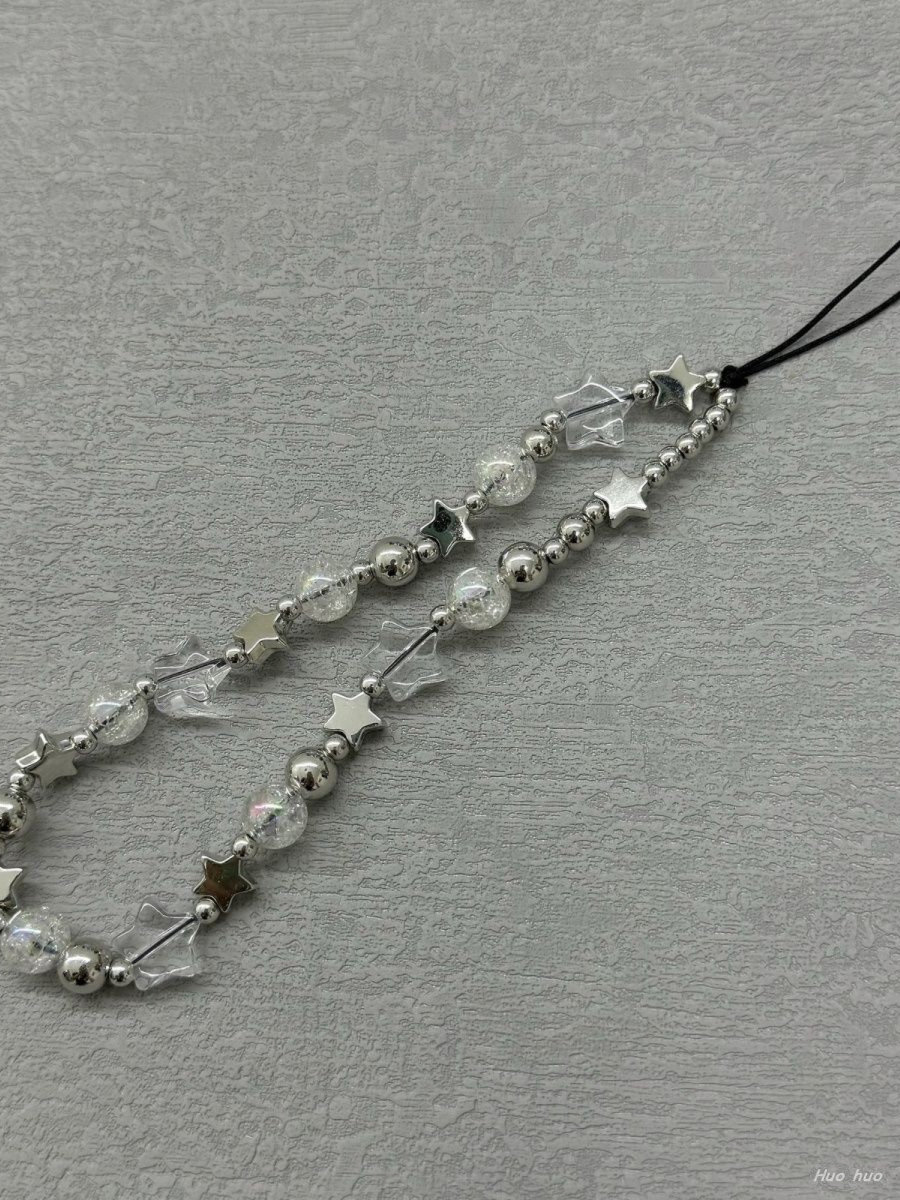 Electroplated Silver Star Phone Chain New Short Lanyard Camera Strap Women's Accessory High-End Pendant Anti-Drop Decoration