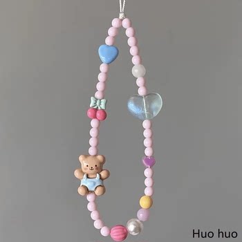 Blue Bear Phone Chain, High-End Accessory, Original Chain, Cute Wrist Lanyard, Beaded Pendant, Camera Hanging Chain