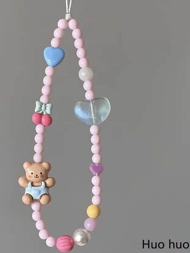 Blue Bear Phone Chain, High-End Accessory, Original Chain, Cute Wrist Lanyard, Beaded Pendant, Camera Hanging Chain