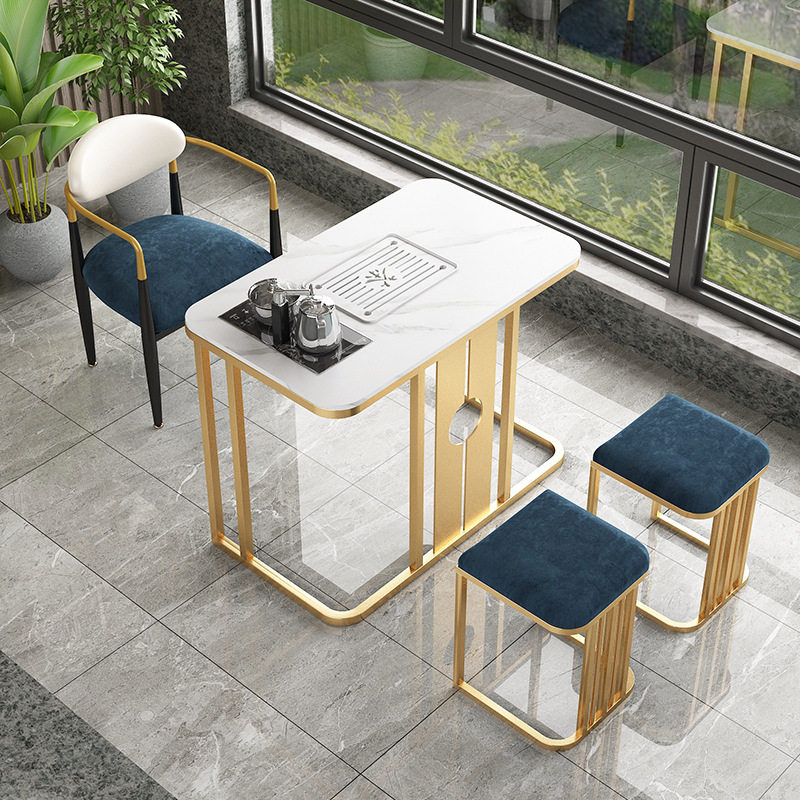 Nordic small rock board tea table and chair combination small apartment home meeting negotiation table and chair balcony casual tea table
