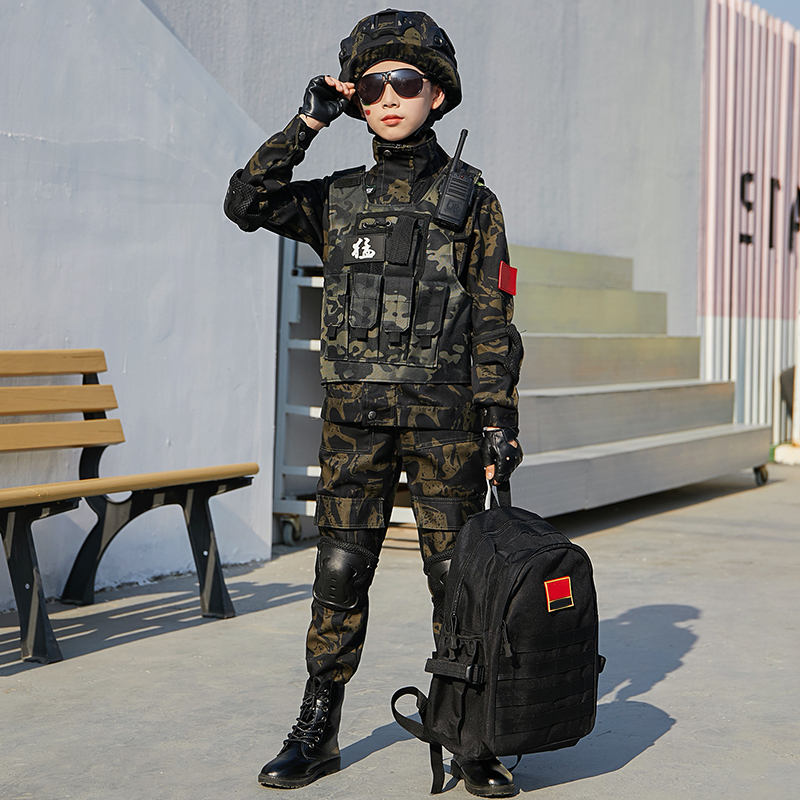 子供用迷彩スーツ、特殊部隊服、小学生の男の子と女の子の春の軍事訓練パフォーマンス服のフルセット装備
