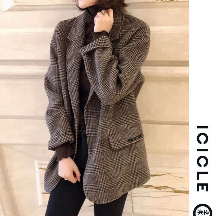 The Cheese's Wo 21 Autumn Winter New Plaid Grain Pure Cashmere Big Coat Bifacial, Suit Pure Wool Coat Short