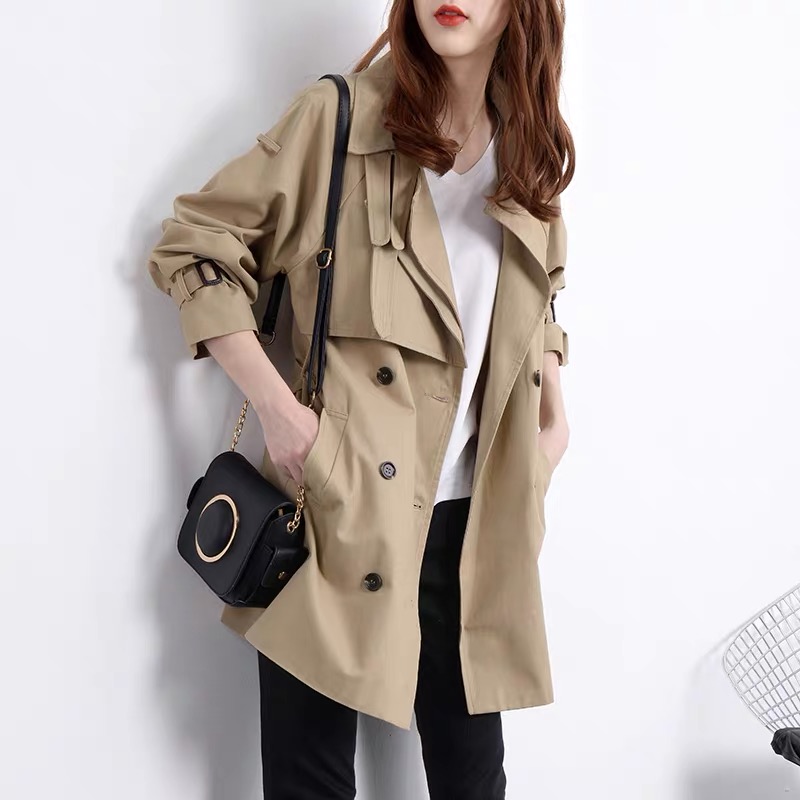 2021 Spring autumn new domestic long sleeves Slim Double buckle with long version of the wind coat jacket woman