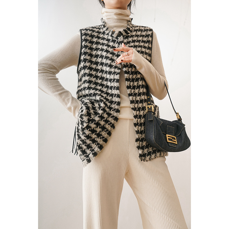 Domestic counters 22 autumn and winter new casual fashion small fragrance all-match houndstooth wool vest coat for women