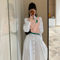 Womens 2022 new vest shirt skirt two-piece suit French design niche white dress spring and autumn