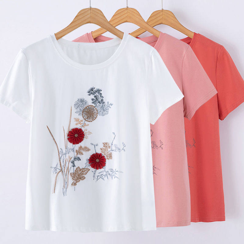 With Cotton T-shirt Short Sleeve Woman Midyear Women's Dress 2022 Summer New Printed Half Sleeve Shirt Mom's T-shirt Blouse Tide