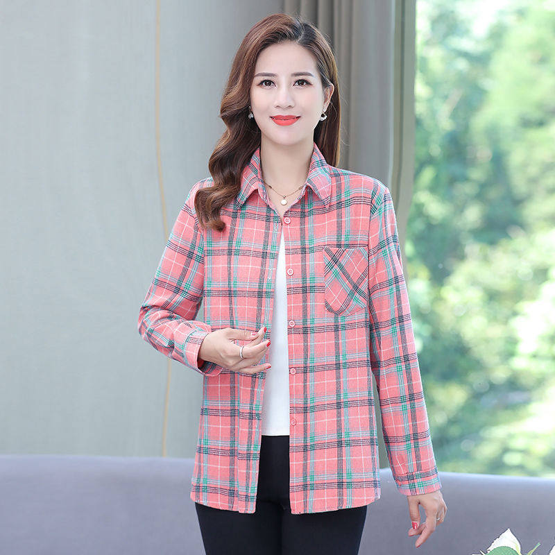 Plaid Shirt Woman 2022 Spring Dress New Korean Version Loose Long Sleeve Retro Woolen Blouse Middle Aged Jacket