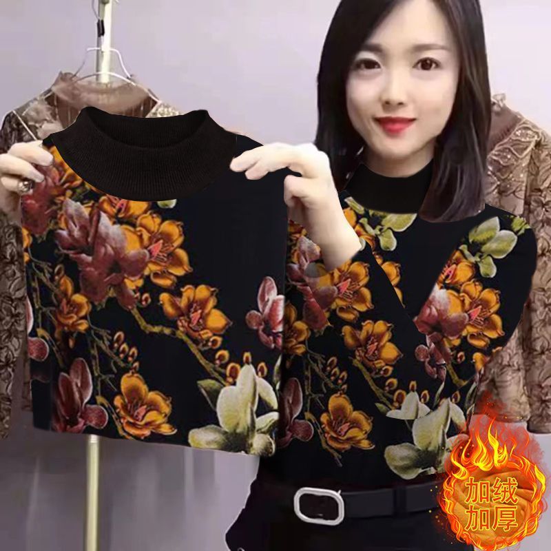 Ultra soft and warm beating undershirt winter moms with half-height collars silver fox suede plus suede foreign air knitted blouses-Taobao