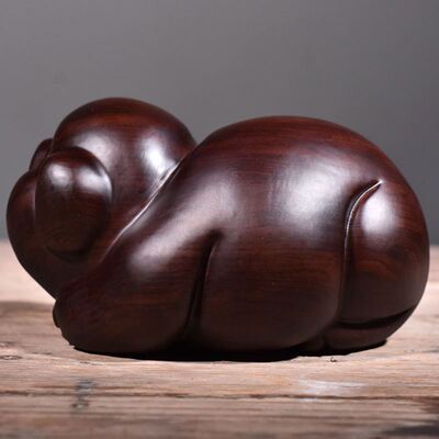 黑檀实木质雕刻招财十二生肖花梨猪摆件家居客厅装饰品工艺品