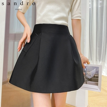sandro2022 summer new Hepburn small black dress New black knead high waist display slim half body short dress fluffy skirt