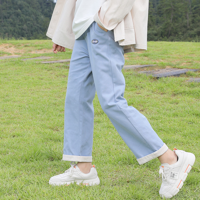Female Great Boy Clothing Pants Spring Autumn Money 2022 New Foreign Pie Loose Pure Cotton Long Pants Girl Spring Dress Casual Pants Straight Drum Pants