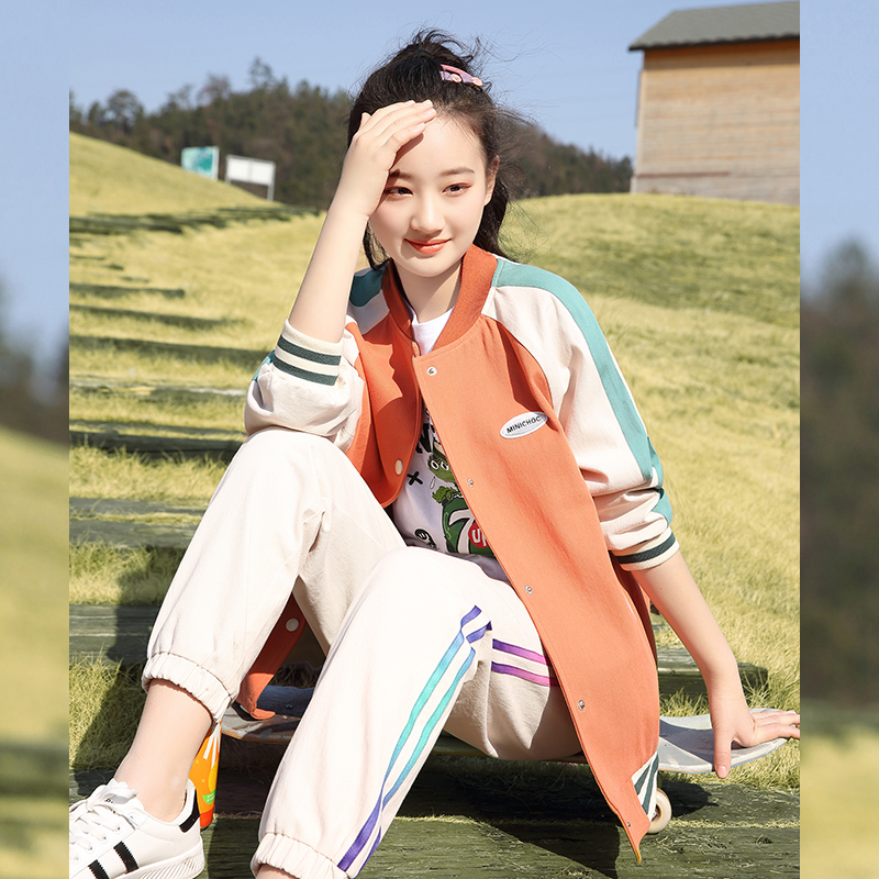 Girl Jacket 2022 Spring Autumn Season New 12 Foreign Pie Casual Pure Cotton 15 Year Old Female Great Boy Spring Dress Girl Baseball Suit
