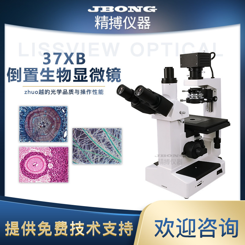 37XB倒置生物显微镜可放置培养皿三目生物显微镜