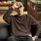 Акриловый ретро трикотажный свитер для отдыха, шоколадно-коричневый цвет, в американском стиле, круглый воротник, большой размер