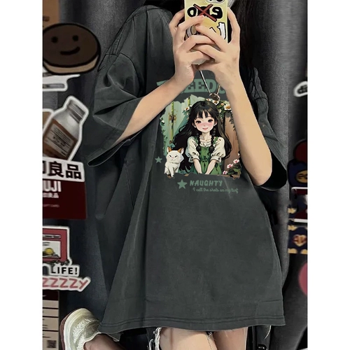 Tide, хлопковая летняя ретро футболка с коротким рукавом, оверсайз, в американском стиле