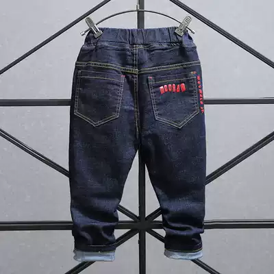 Korean boy pants spring and autumn jeans New Baby plus velvet Korean version of foreign style fashionable children's clothing tide cool