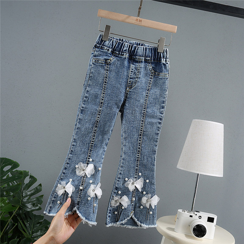 South Korea 2022 new girl jeans spring and autumn children's pants loose casual horn pants baby