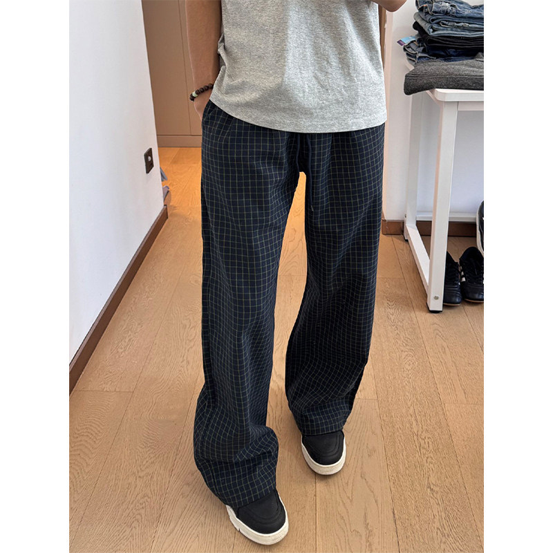 Plus Size 150kg American Retro Plaid Pants for Men and Women, Summer Thin Houndstooth Pants, Lazy Style Straight-Leg Long Pants