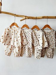 Baby autumn clothes Korean tops, pants and pajamas two-piece set Chinese baby home clothes Internet celebrity long-sleeved waffles