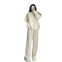 Autumn and winter sweater jacket for women 2023 gentle and chic style French top knitted wide-leg pants two-piece suit