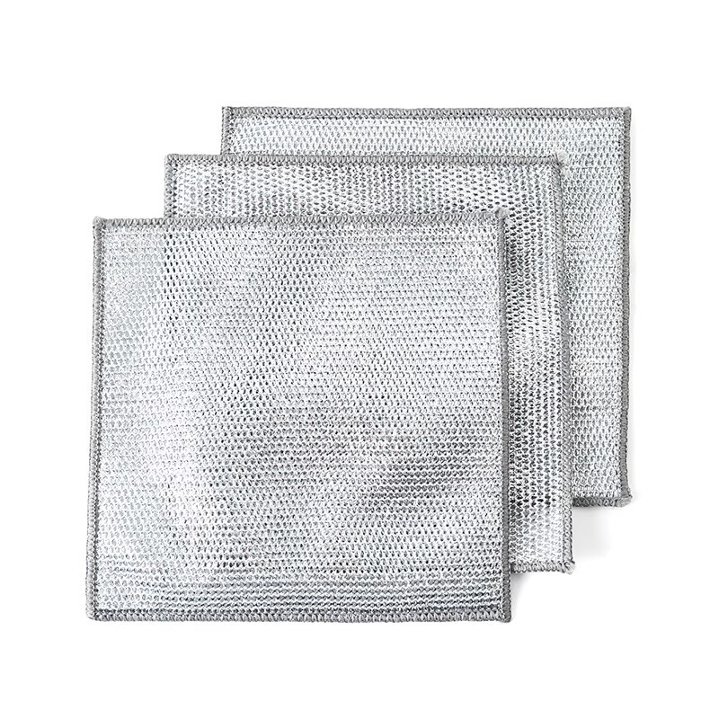Silver Wire Cleaning Cloth, Double-Sided, Easy to Clean, Quick-Drying, Multi-Purpose, Japanese-Style Steel Wire Dishwashing Mesh Cloth, Silver Wire Cleaning Cloth