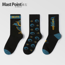 Mai Zuochao brand socks mens middle stockings trend Japanese personality breathable sweat-absorbing cotton socks Bushido 3 pairs