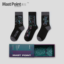 Mai Zuochao brand socks men and women in stockings ins trend personality spring and summer fashion socks electric maze 3 pairs
