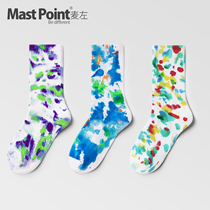 Mai Zuochao brand socks womens midline socks street trend personality graffiti cotton socks palette W139 3 pairs