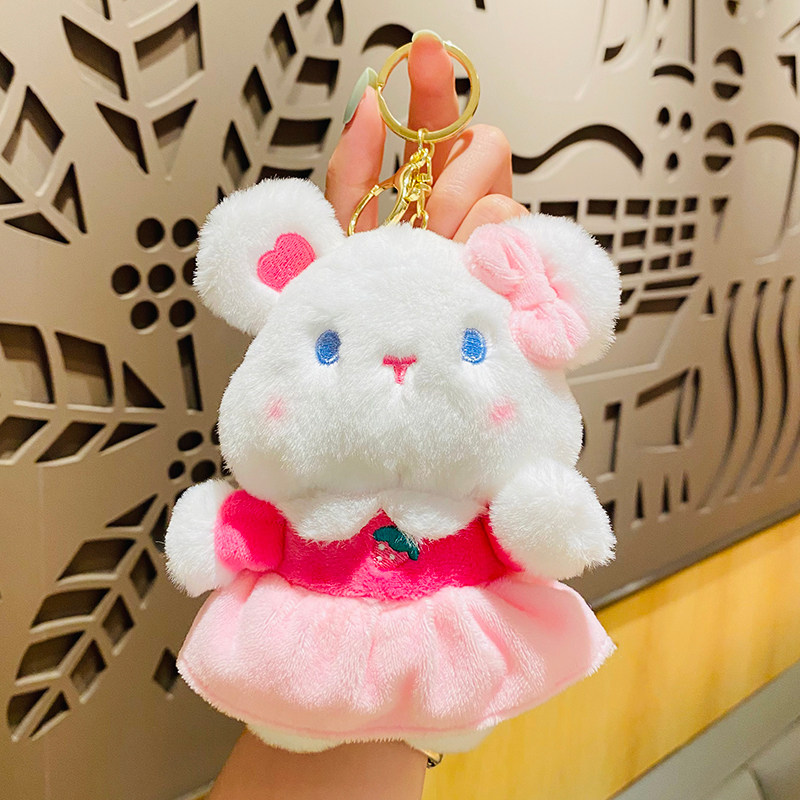 Plush Cute Little Bear Rabbit Doll Doll Briefe Bag Hanging Accessories Key Button Woman Delicate Cute Little Pendant Key Chain-Taobao
