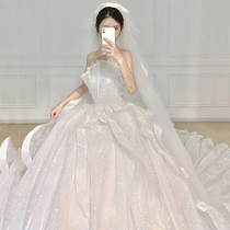 Bandeau main light wedding dress 2021 new bride small temperament simple starry sky super fairy dream tail princess wind